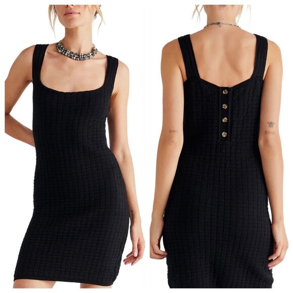 Free People Beach Short & Sweet Mini Button Back Knit Dress in Black - Size M - Picture 3 of 15